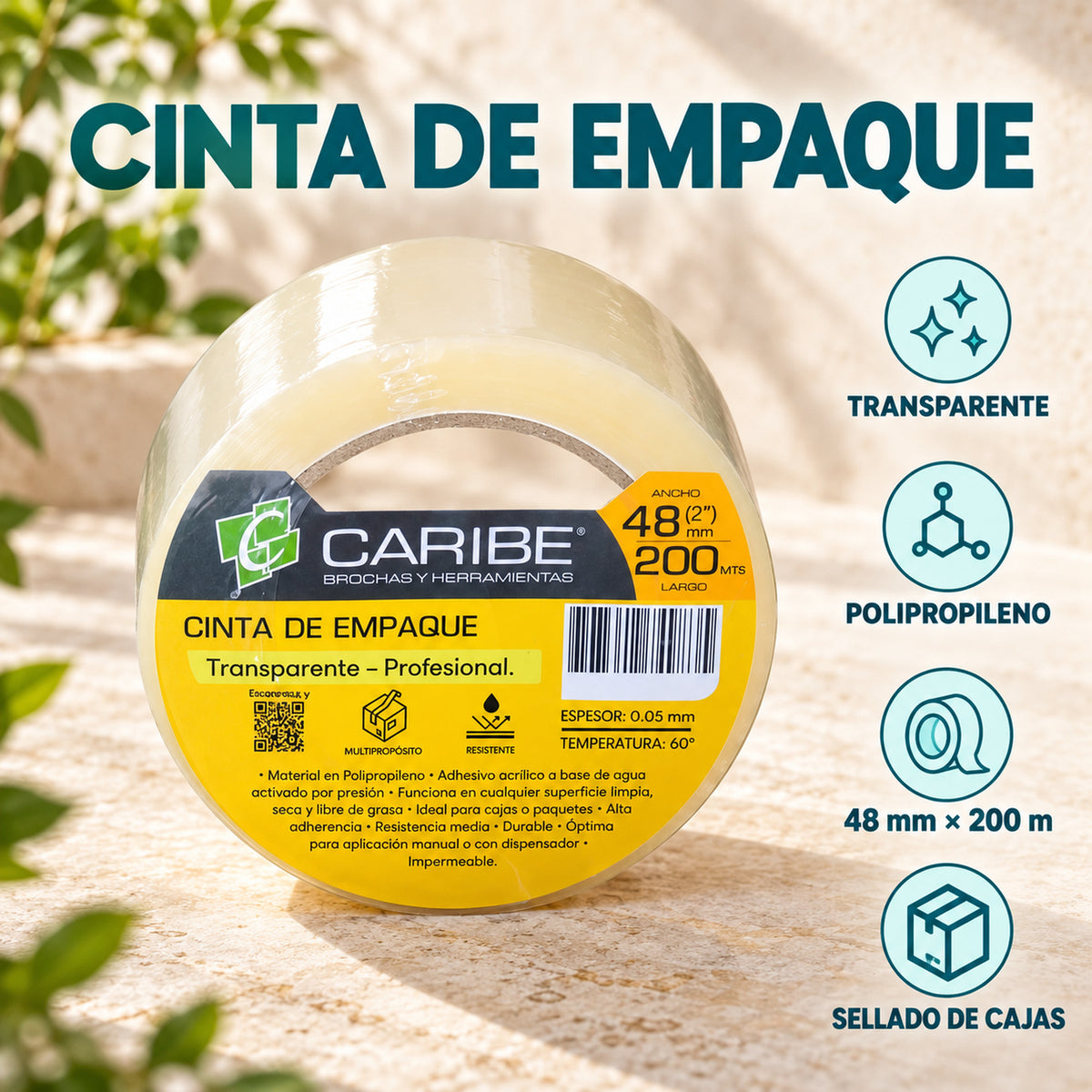 Cinta De Empaque Transparente 48 mm × 200 m — características del producto