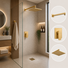 Conjunto de Ducha Orca Oro Cepillado con Monocontrol, Regadera 20 × 20 cm y Brazo de 40 cm