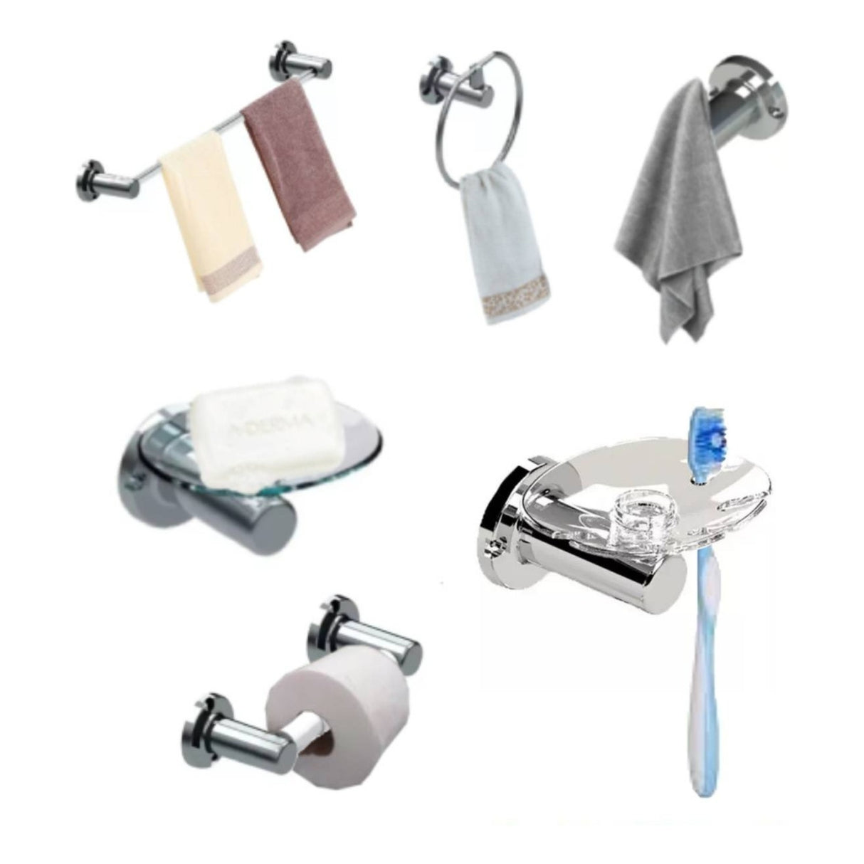 Juego 6 Piezas Cromadas Para Baño Lujoso