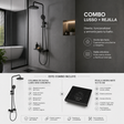 Combo columna de ducha Lusso gris concreto y rejilla negra mate 10 x 10 cm