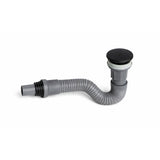 Sifón flexible gris con tapa push negra del combo