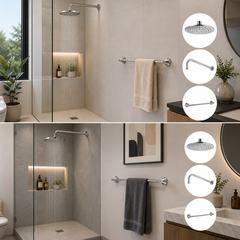 Combo Baño Cromado: Toallero 62 cm + Regadera Redonda 6" + Tubo 35 cm