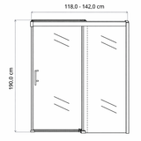 Croquis división de baño ajustable de 118 a 142 cm de ancho y 190 cm de alto