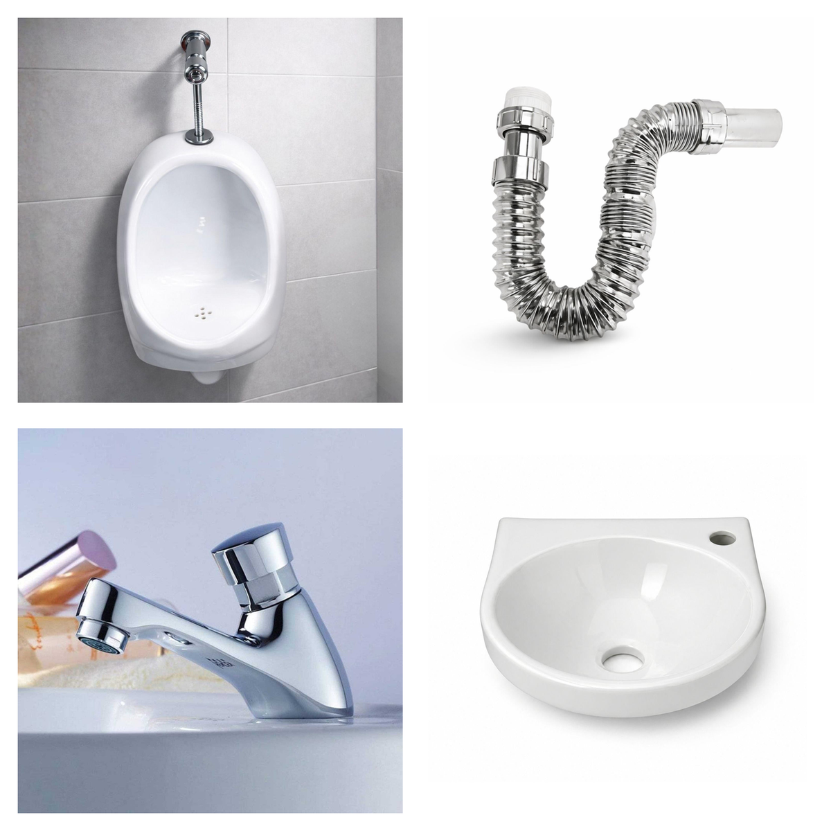 Combo Orinal de Pared 30 × 26 × 40 cm + Lavamanos de Colgar 29 × 29 cm con Griferías Push y Desagüe Cromado
