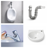 Combo Orinal de Pared 30 × 26 × 40 cm + Lavamanos de Colgar 29 × 29 cm con Griferías Push y Desagüe Cromado