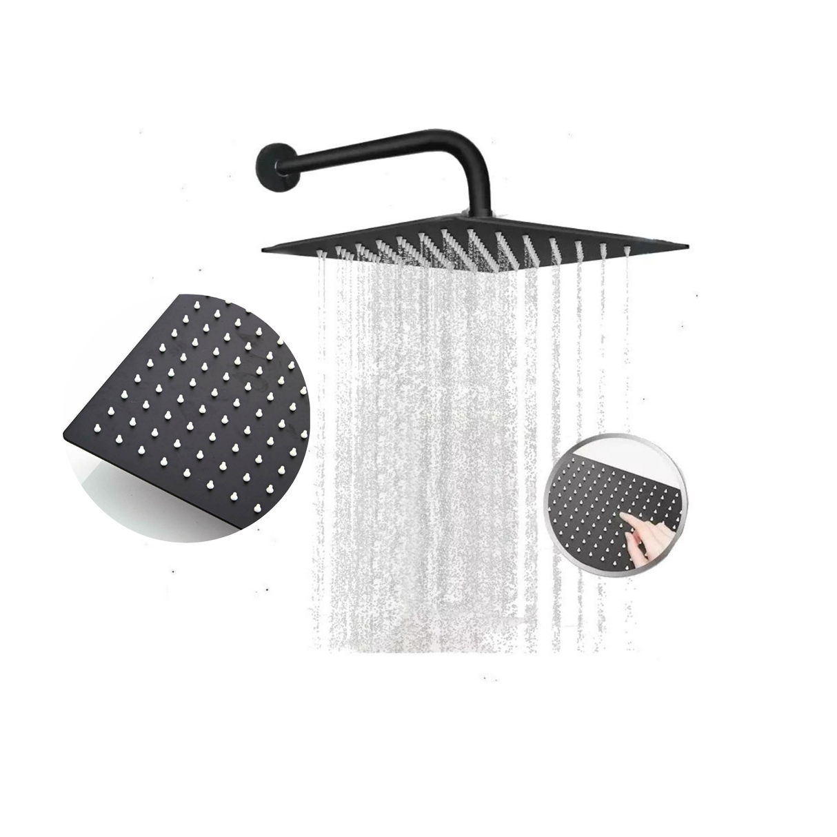 Regadera Para Ducha Color Negro 30cm Acabado Mate - Con Tubo