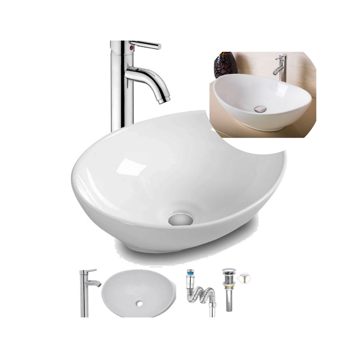 Kit Lavamanos Blanco Canoa -desagüe Sifón Cromado - Griferia