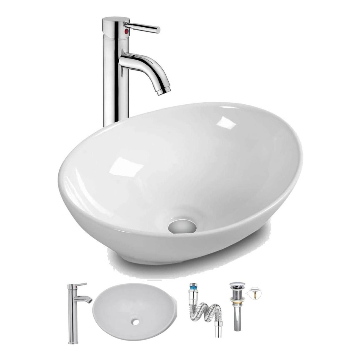 Kit Lavamanos Blanco Canoa -desagüe Sifón Cromado - Griferia