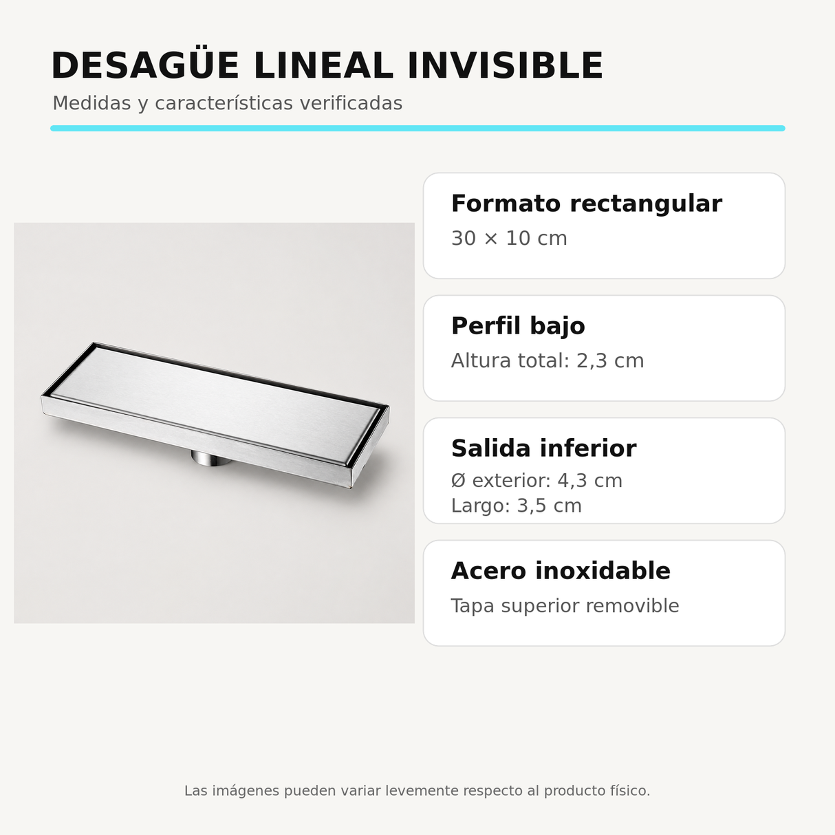 Medidas y características del desagüe invisible rectangular