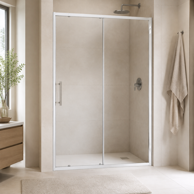 División de baño ajustable instalada en baño moderno de lujo
