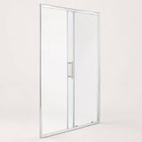División de baño ajustable reversible, vista en ángulo de la mampara