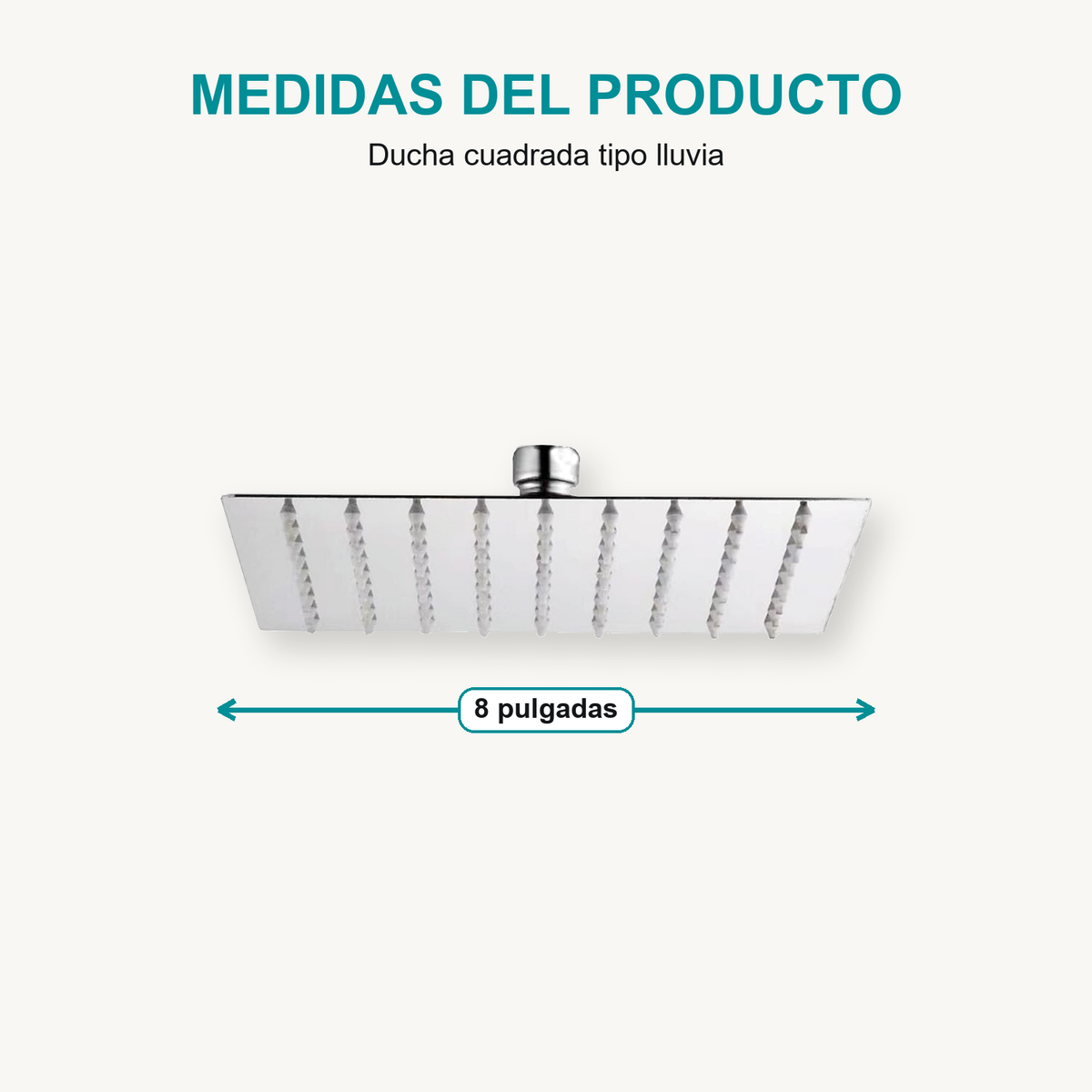 Ducha Cuadrada Swertt Cromada 8 Pulgadas, infografía de medidas