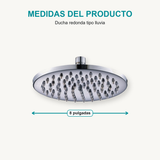 Ducha Redonda Tipo Lluvia Cromada 8 Pulgadas, infografía de medidas