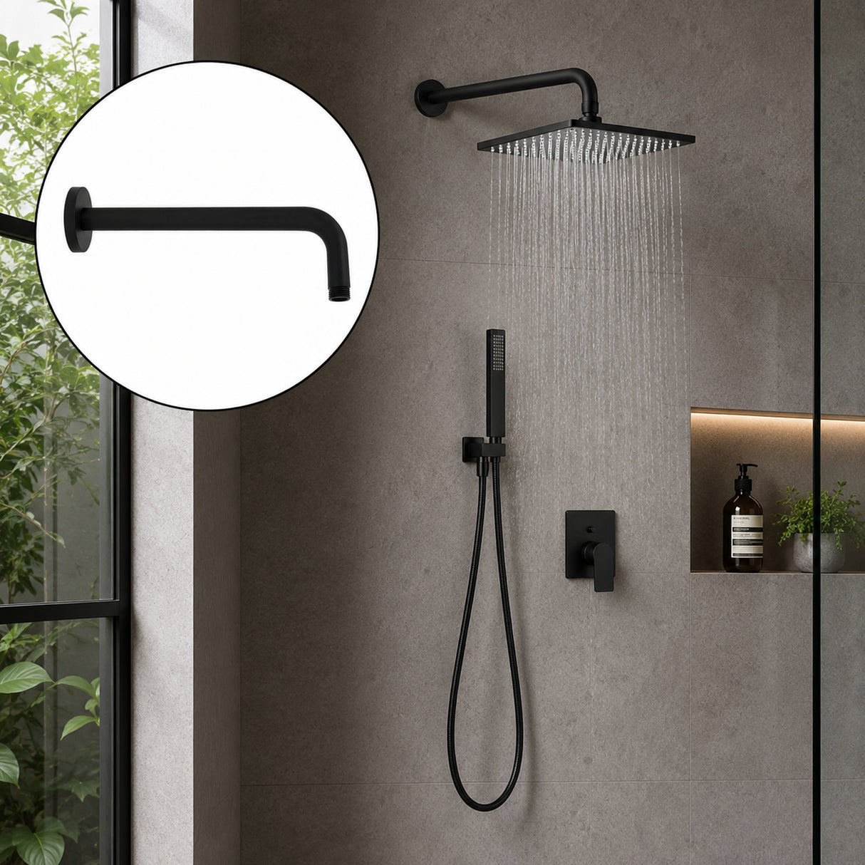 Tubo Tipo L para Regadera Acero Inoxidable Negro Mate 40 cm