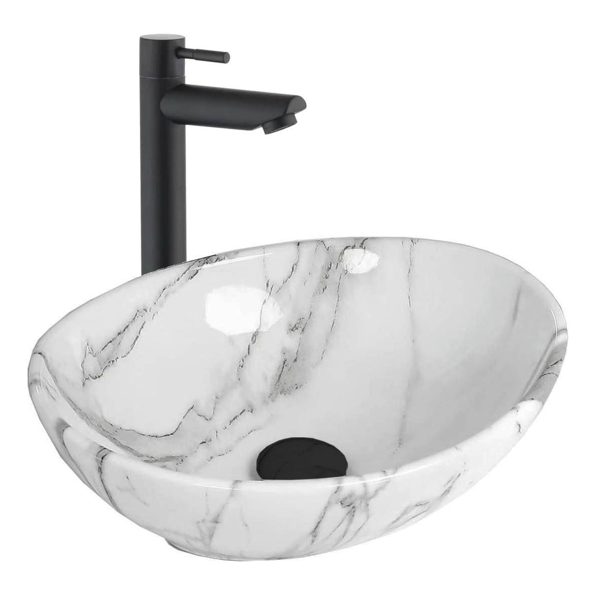Kit Completo Lavabo Venato Oval-sifón -grifo Negro Agua Fría