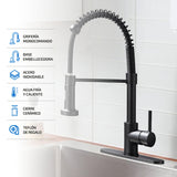 Llave Lavaplatos Monocontrol Extensible Negro Para Cocina Acabado Mate