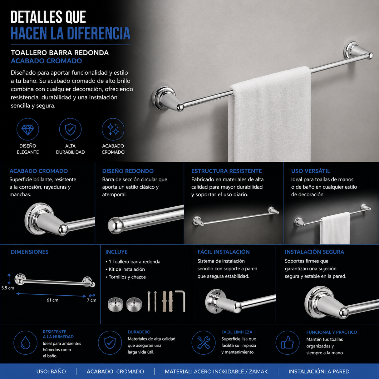Cuerpo Universal para Ducha 8 Pulgadas en Bronce Rosca NPT 1/2” | Conexión Universal Alta Resistencia