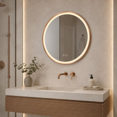 Espejo LED Redondo 60 cm con Antiempañante Marco Oro Rosa
