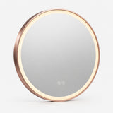 Espejo LED redondo de 60 cm con marco de aluminio oro rosa sobre fondo claro