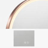 Detalle del marco de aluminio oro rosa y controles táctiles del espejo LED