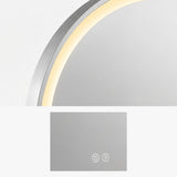 Detalle del marco de aluminio satinado y controles táctiles del espejo LED
