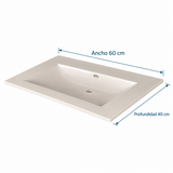 Lavamanos Integrado De Porcelana Beige 60 X 40 Cm