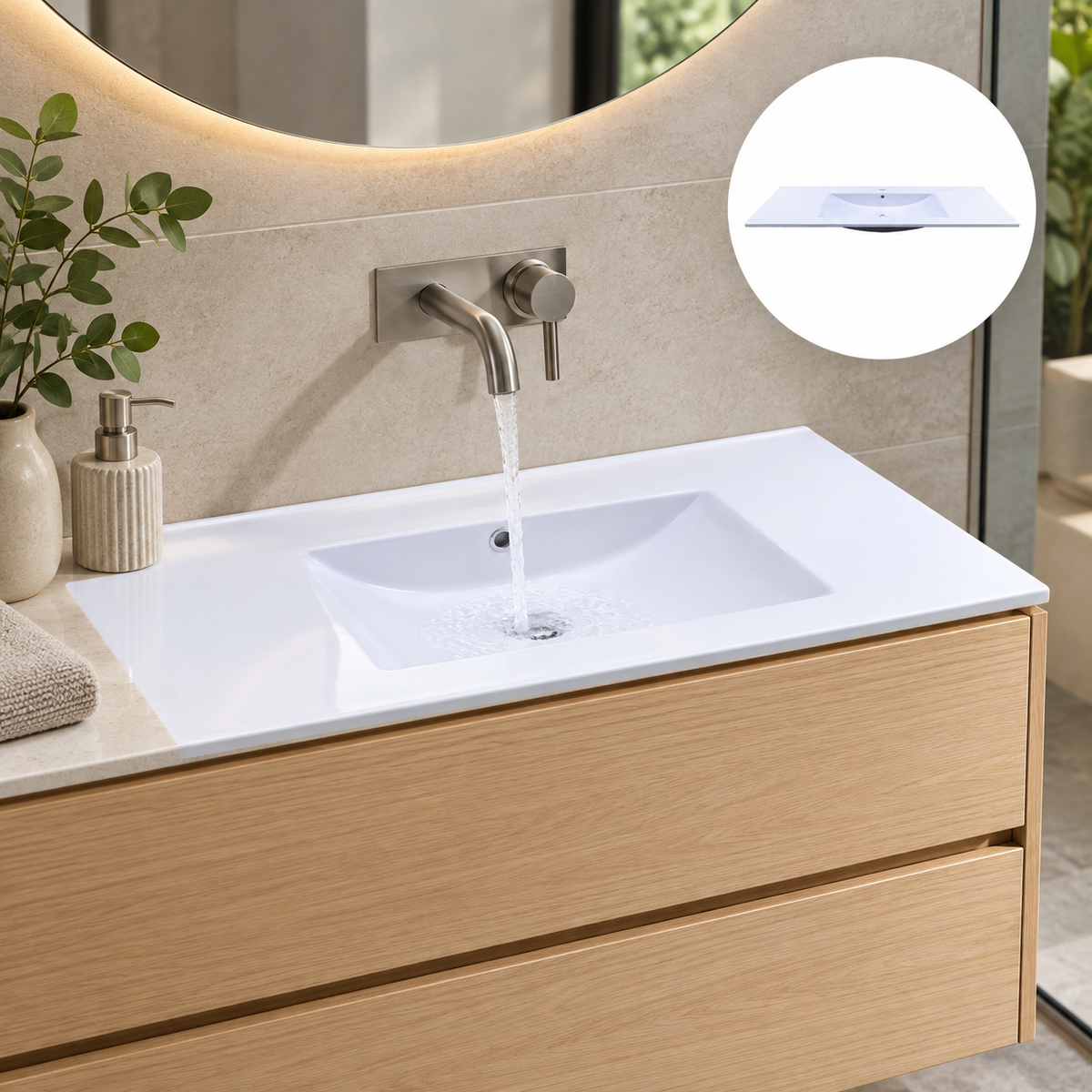 Lavamanos Integrado De Porcelana Blanco 60 X 40 Cm