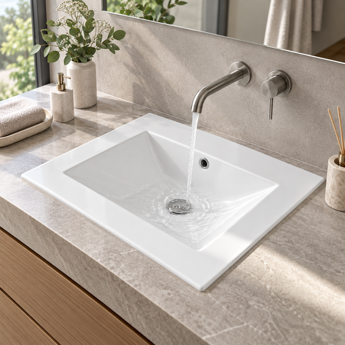 Lavamanos Integrado De Porcelana Blanco 50 X 40 Cm