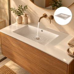 Lavamanos Integrado De Porcelana Beige 60 X 40 Cm
