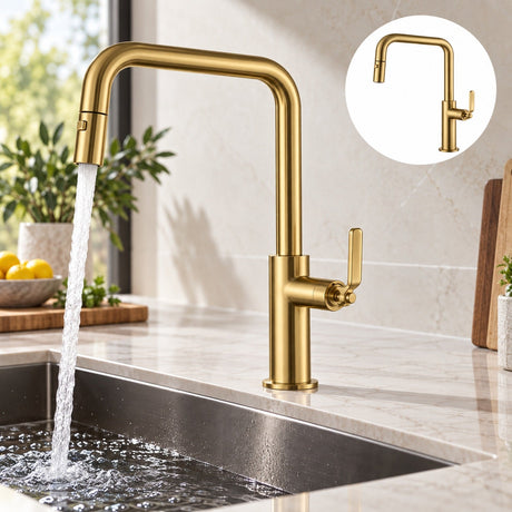 Grifería Monocontrol Cocina Extraíble Oro 47 Cm