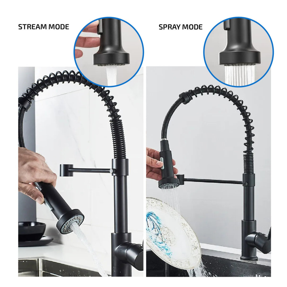 Llave Lavaplatos Monocontrol Extensible Negro Para Cocina Acabado Mate