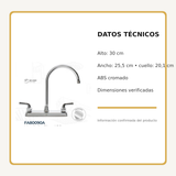 Mezclador de cocina 8 pulgadas en ABS cromado de cuello alto, medidas y datos técnicos