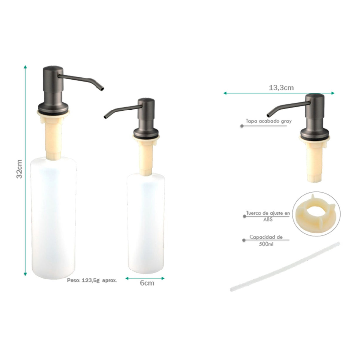 Dispensador Jabón Mesa (Lavaplatos) Gris Mate