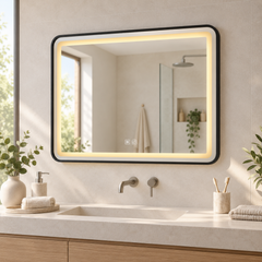 Espejo Aura LED rectangular horizontal 60 × 80 cm negro antiempañante