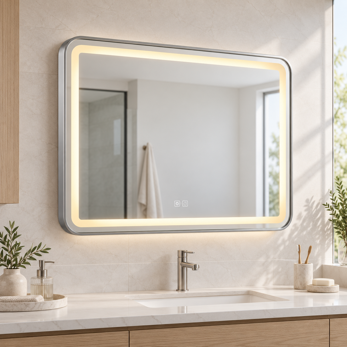 Espejo LED rectangular horizontal ambientado