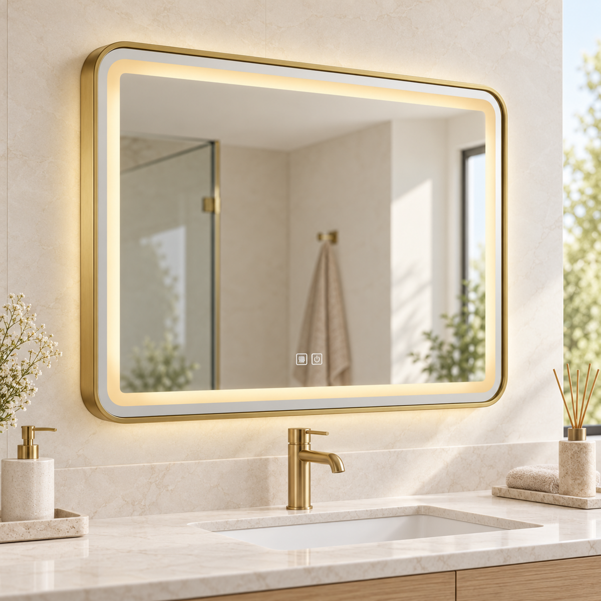 Espejo LED rectangular horizontal ambientado