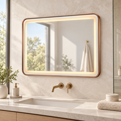 Espejo Aura LED rectangular horizontal 60 × 80 cm oro rosa antiempañante