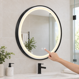 Espejo Aura LED integrado redondo 60 cm negro antiempañante, uso del control táctil
