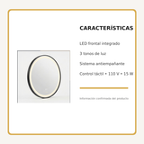 Espejo Aura LED integrado redondo 60 cm negro antiempañante, características principales
