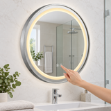 Espejo Aura LED integrado redondo 60 cm cromado antiempañante, uso del control táctil