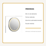 Espejo Aura LED integrado redondo 60 cm cromado antiempañante, medidas del producto