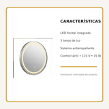 Espejo Aura LED integrado redondo 60 cm cromado antiempañante, características principales