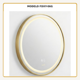 Espejo Aura LED integrado redondo 60 cm dorado antiempañante, vista ampliada del modelo FDXY-06G