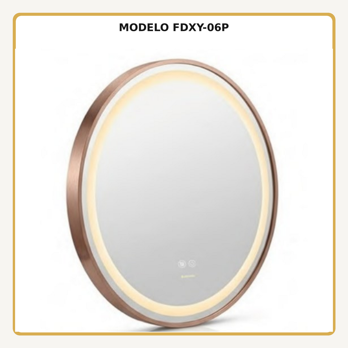 Espejo Aura LED integrado redondo 60 cm oro rosa antiempañante, vista ampliada del modelo FDXY-06P