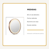 Espejo Aura LED integrado redondo 60 cm oro rosa antiempañante, medidas del producto