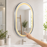 Espejo Aura LED ovalado 50 × 80 cm cromado antiempañante, uso del control táctil