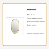 Espejo Aura LED ovalado 50 × 80 cm cromado antiempañante, medidas del producto