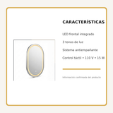 Espejo Aura LED ovalado 50 × 80 cm cromado antiempañante, características principales