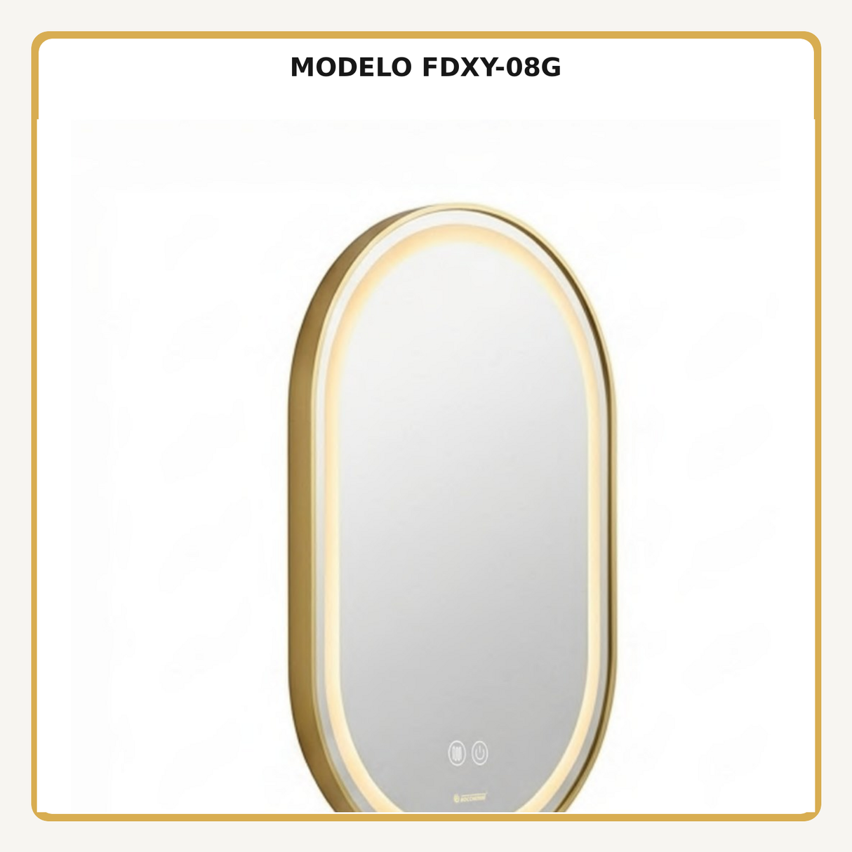Espejo Aura LED ovalado 50 × 80 cm dorado antiempañante, vista ampliada del modelo FDXY-08G