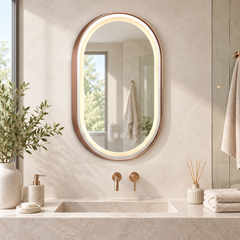 Espejo Aura LED ovalado 50 × 80 cm oro rosa antiempañante